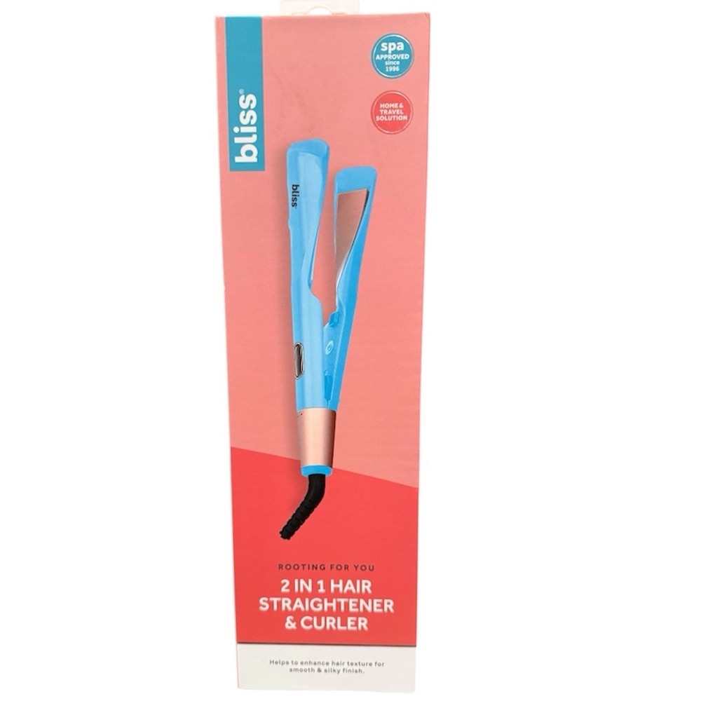 Bliss 2 in 1 Hair Straightener Curler Flat Iron Ceramic Blue New in Box